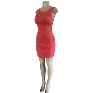 Sleeveless Mesh Top Sparkle Stretch Ruch Sides Ruffle Bodice Bodycon Dress M